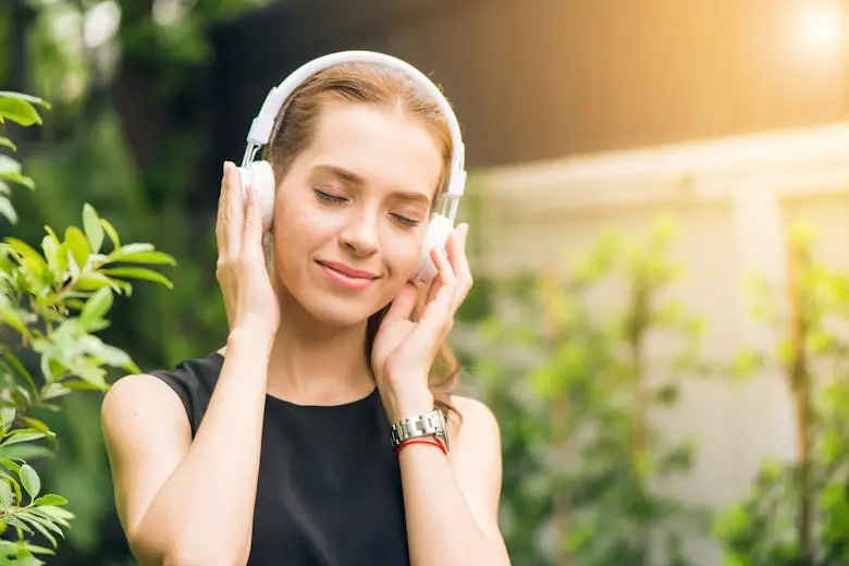 Woman is listening to music